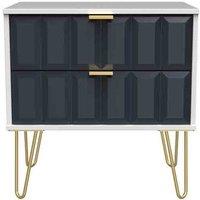 Welcome Furniture Ready Assembled Cuba 2 Drawer Midi Chest - Indigo Matt and White, Blue