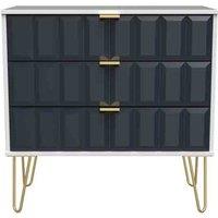 Welcome Furniture Ready Assembled Cuba 3 Drawer Chest - Indigo Matt and White, Blue