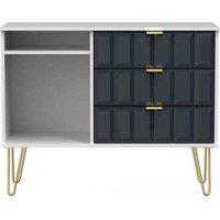 Ready Assembled Cuba 3 Drawer Tv Unit With Legs - Indigo Matt and White, Multi