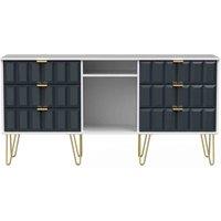 Ready Assembled Cuba 6 Drawer Tv Unit With Legs - Indigo Matt and White, Multi