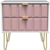 Welcome Furniture Ready Assembled Cuba 2 Drawer Midi Chest - Kobe Pink and White, Pink