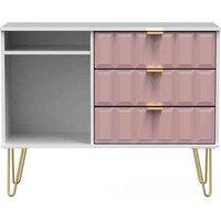 Ready Assembled Cuba 3 Drawer Tv Unit With Legs - Kobe Pink and White, Multi
