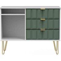Ready Assembled Cuba 3 Drawer Tv Unit With Legs - Labradore Green and White, Multi