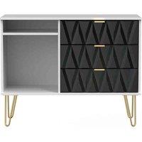 Ready Assembled Copenhagagen 3 Drawer Tv Unit With Legs - Deep Black and White, Multi