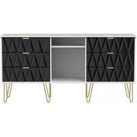 Ready Assembled Copenhagagen 6 Drawer Tv Unit With Legs - Deep Black and White, Multi