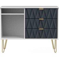 Ready Assembled Copenhagagen 3 Drawer Tv Unit With Legs - Indigo Matt and White, Multi