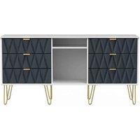 Ready Assembled Copenhagagen 6 Drawer Tv Unit With Legs - Indigo Matt and White, Multi