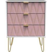 Welcome Furniture Ready Assembled Copenhagagen 3 Drawer Midi Chest With Legs - Kobe Pink and White, Pink