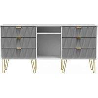 Ready Assembled Copenhagagen 6 Drawer Tv Unit With Legs - Shadow Grey and White, Grey