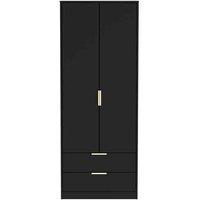 Welcome Furniture Ready Assembled Copenhagagen Tall 2 Drawer Wardrobe - Black, Black