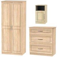 Ready Assembled Devon 3 Piece Set - Wardrobe, Chest and Bedside Cabinet - Bardolino Oak, Brown