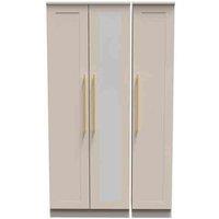 Welcome Furniture Ready Assembled Waltham Tall Triple Mirrored Wardrobe - Kashmir Matt, Cream