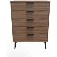 Welcome Furniture Ready Assembled Hirato 5 Drawer Chest - Carini Walnut, Brown