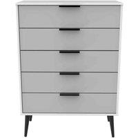 Welcome Furniture Ready Assembled Hirato 5 Drawer Chest - Grey Matt and White, White