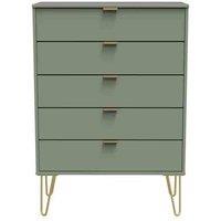 Welcome Furniture Ready Assembled Hirato 5 Drawer Chest -Reed Green, Green