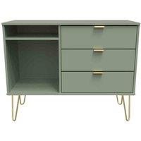 Ready Assembled Hirato 3 Drawer Tv Unit With Legs -Reed Green, Green