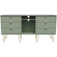 Ready Assembled Hirato 6 Drawer Tv Unit With Legs -Reed Green, Green