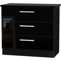 Welcome Furniture Ready Assembled Fourrisse 3 Drawer Chest - Black Gloss, Black