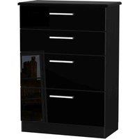 Welcome Furniture Ready Assembled Fourrisse 4 Drawer Deep Chest - Black Gloss, Black
