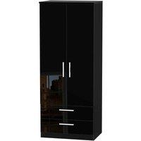Welcome Furniture Ready Assembled Fourrisse 2ft6in 2 Drawer Wardrobe - Black Gloss, Black