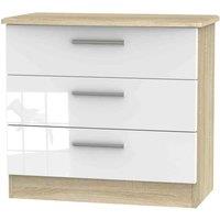 Welcome Furniture Ready Assembled Fourrisse 3 Drawer Chest - White Gloss and Bardolino Oak, White