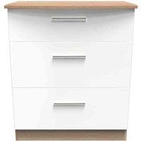 Welcome Furniture Ready Assembled Fourrisse 3 Drawer Deep Chest - White Gloss and Bardolino Oak, White