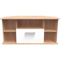 Ready Assembled Fourrisse Corner Tv Unit - White Gloss and Bardolino Oak, Multi