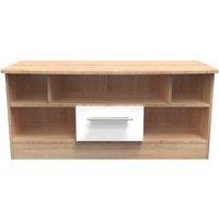 Ready Assembled Fourrisse Open Tv Unit - White Gloss and Bardolino Oak, Multi
