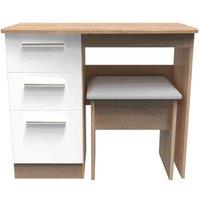 Ready Assembled Fourrisse 2 Piece Set - Vanity and Stool - White Gloss and Bardolino Oak, Multi