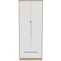 Welcome Furniture Ready Assembled Barquero Tall 2 Drawer Wardrobe - White Matt and Bardolino Oak, White