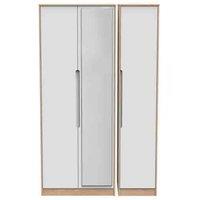 Welcome Furniture Ready Assembled Barquero Tall Triple Mirrored Wardrobe - White Matt and Bardolino Oak, White