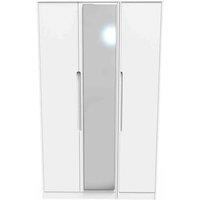 Welcome Furniture Ready Assembled Barquero Tall Triple Mirrored Wardrobe - White Matt, White