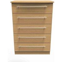 Welcome Furniture Ready Assembled Edina 5 Drawer Chest - Oak, Brown