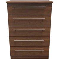 Welcome Furniture Ready Assembled Edina 5 Drawer Chest - Noche Walnut, Brown