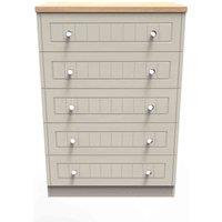 Welcome Furniture Ready Assembled Wilcox 5 Drawer Chest - Kashmir Ash and Oak, Cream
