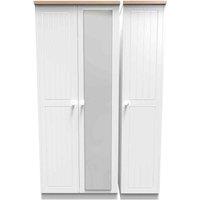 Welcome Furniture Ready Assembled Wilcox Triple Mirrored Wardrobe - Porcelain Ash and Oak, White