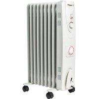 Mylek 2Kw 9 Fin Oil Filled Radiator Electric Heater With Adjustable Thermostat - White