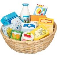 Goki Wooden Groceries And Household Goods In A Basket - 10 Pieces, Multi