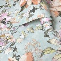 Holden Decor Floral Fairies Teal Wallpaper 10m x 53cm, Blue