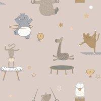 Holden Decor Animal Gymnastics Pink Wallpaper 10m x 53cm, Pink