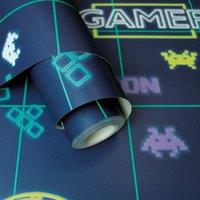 Holden Decor Gamer Navy/Neon Yellow Wallpaper 10m x 53cm, Multi