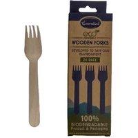 Essential Housewares Wooden Cutlery Fork 24 Pieces, Brown