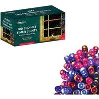 100 LED Battery Operated Timer Net Light - Multi Coloured, Multi