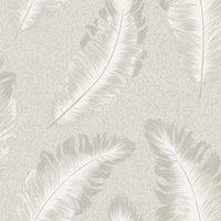 Belgravia Decor Ciara Glitter Feather Soft Silver Textured Wallpaper 10m x 53cm, Silver
