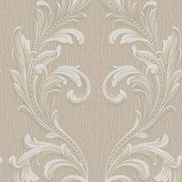 Belgravia Decor Tiffany Scroll Beige Wallpaper 10m x 53cm, Cream