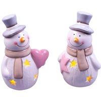 St Helens Ceramic Led Snowman Pair, Multi