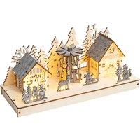 Xmas Haus Wooden Light Up Festive Scene, Brown