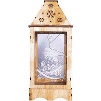 St Helens Light Brown Wooden Christmas Lantern With Perspex, Brown