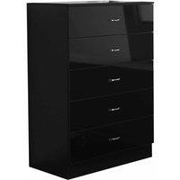 Fwstyle High Black Gloss Modern 5 Drawer Chest, Black