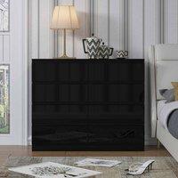 Fwstyle Large Black Gloss 8 Drawer Chest Of Drawers, Black